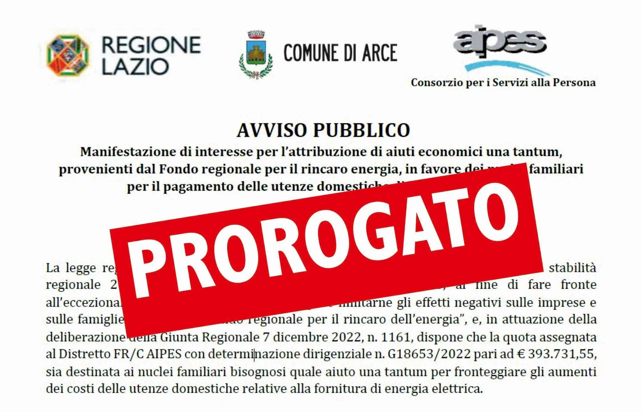 proroga avviso comune di Arce